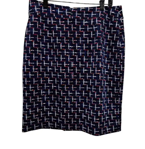 Alex Marie Women size 10 Pencil Skirt blue Red White zipper accents M AQG-B