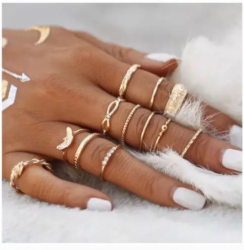 12Pc Midi Finger Knuckle Stack Ring Set Gold