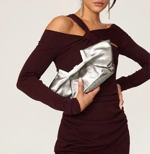 Frame MAISON ETNAD Norah Metallic Clutch, Silver, Retail $680