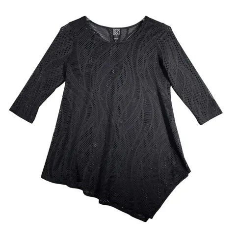 Ciara Sunwoo Shirt Black Mesh Tunic Top Black Asymmetrical Lagenlook Edgy Small