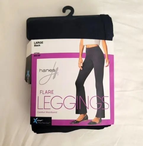 Hanes New  Black Flare Leggings Size Large Comfort Waistband X-Temp Cool  NWT