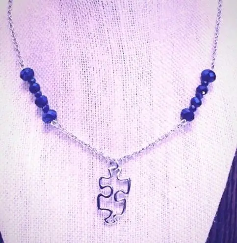 Puzzle Piece Blue Jewel Necklace