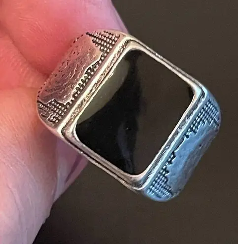 Black obsidian S925 stamped silver ring size 10