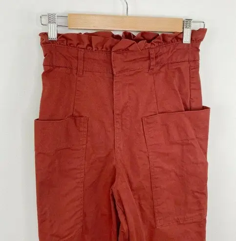 ZARA  Burnt Orange High-Rise Cuffed Paperbag Pants Women's Size Extra Small XS