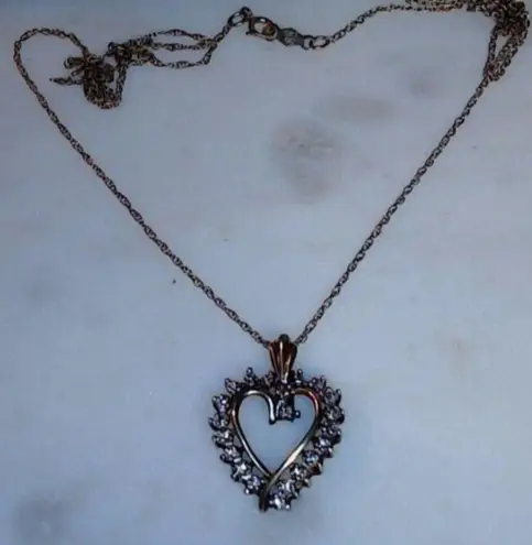 10K Solid Yellow Gold YG Chain JCM Heart Pendant Charm Diamond Necklace