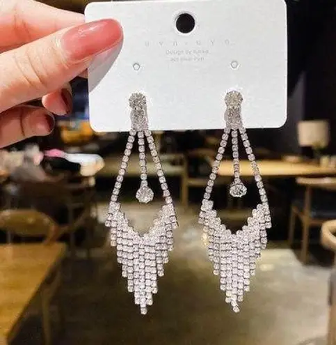 Women's Cubic Zirconia Diamond Long Tassel Dangle Drop Earrings Silver