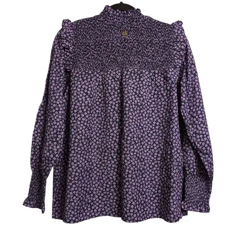 Barbour Midhurst Top Floral Ditsy Print Smocked Ruffle Lyocell Long Sleeve 6 New