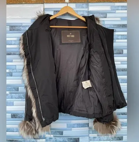 POST CARD FOX FUR TRIM JACKET SIZE 8 Black