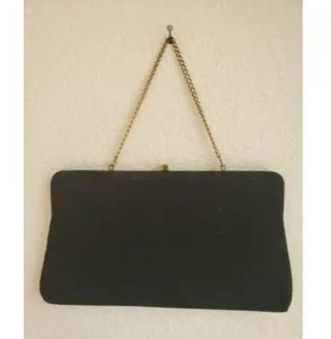 VTG Art Deco Black Gold Clutch Evening Bag Purse Mid Century Modern 50s MCM 5x10