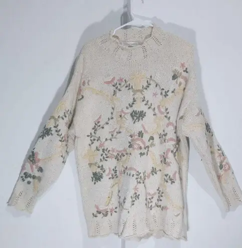 Capeisle knitters Embroidered by hand Floral Long Green Size L