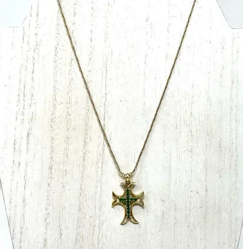 Solid 18K, genuine emeralds cross pendant Gold