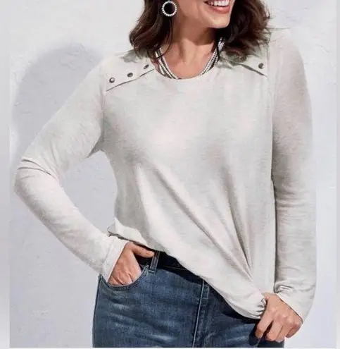 CAbi NWT  Gray Snap Shoulder Sweatshirt Size Medium