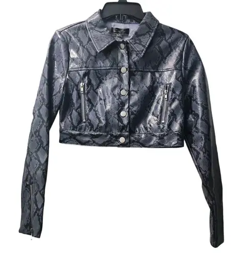 Blue Q Blue Blush Snake Print Cropped Jacket Moto Biker Silver Accents Small