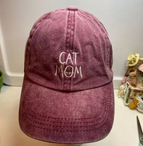 Women’s Distressed Denim CAT MOM Adjustable Baseball Cap Hat Red