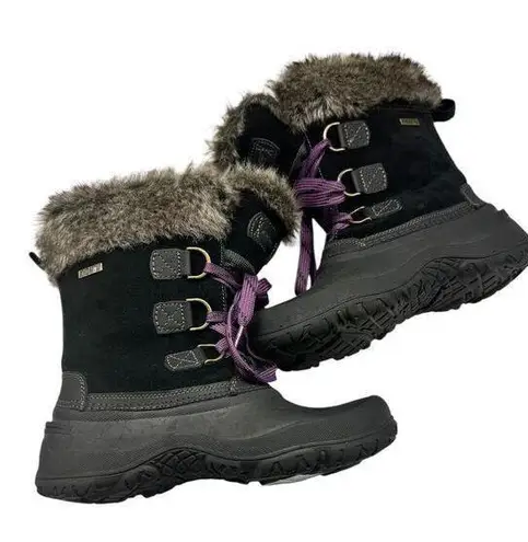 Khombu Slope Black Fur Lined Suede Leather Winter Lace Up Waterproof Boots Sz 7