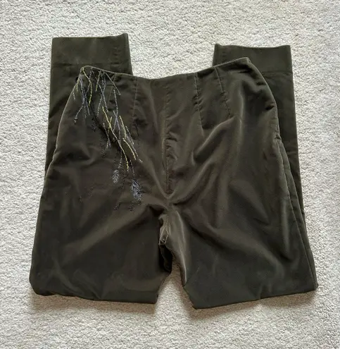 W By Worth Worth Woman’s Dark Green Velour Pants with Embroidery around the side zipper, Sz 6P