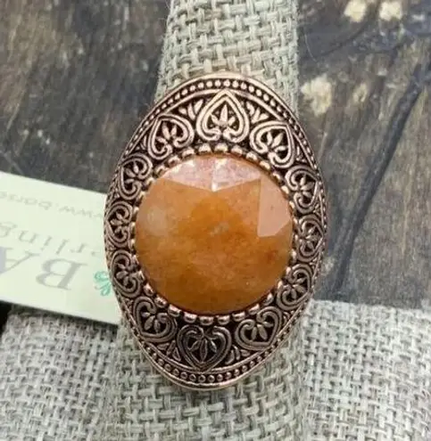 BARSE Copper Filigree with Faceted Orange Jade Statement Ring Sz 8 NWT