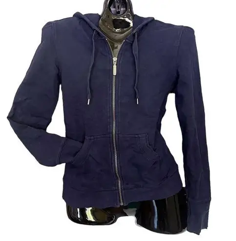 Norma Kamali Navy Blue Raw Hem Zip Hoodie Sweats Jacket