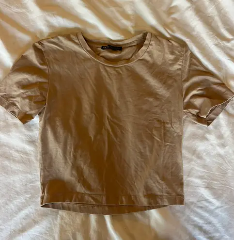 ZARA Tan Cropped T Shirt