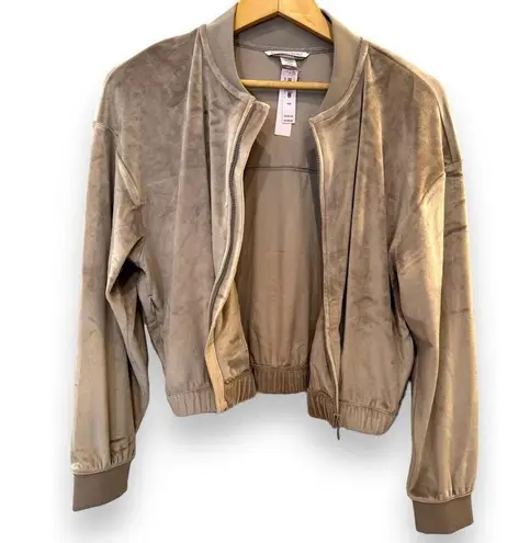 Victoria's Secret  Velour Bomber Cropped Jacket Elastic Waist Taupe Women's M NWT