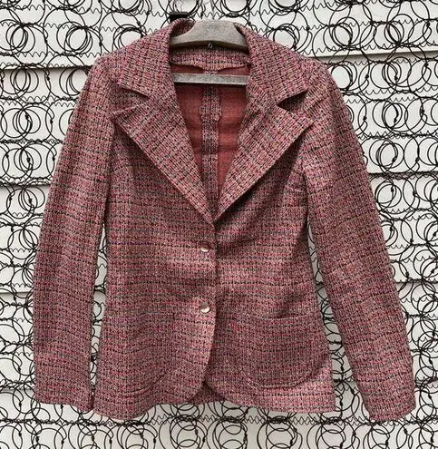Vintage 70s oversize dagger point lapel collar blazer retro orange rust red gray Size M