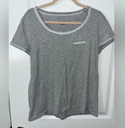 Carole Hochman 100% Cotton Natural Fiber Gray Short Sleeve Top Small Pocket Sz L