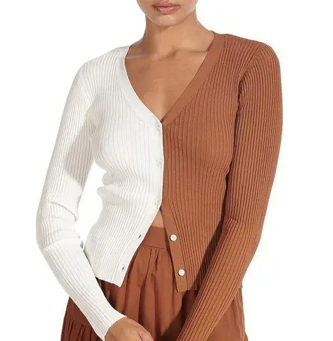 STAUD  Long Sleeve Ribbed Knit Button Down Cardigan Colorblock Women's Size Large