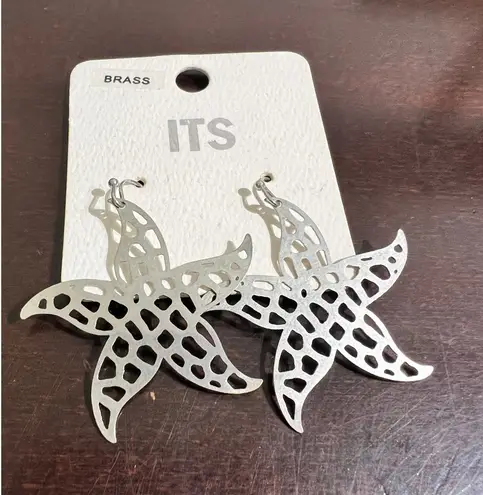 Starfish Earrings Cutout Silver Tone Statement Earrings Beachy Jewelry