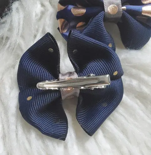Hancrafted Navy Blue Polka Dot Hair Bow Set