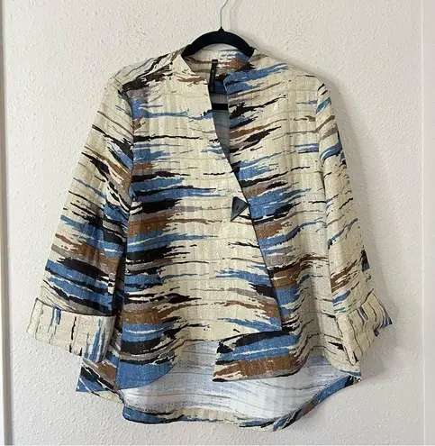 IC By Connie K Multicolor Lightweight Jacket Cocktail Size Large in Cream Blue
