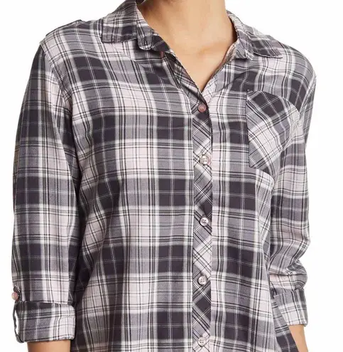 Nordstrom  Long‎ sleeve plaid grey top XL women's