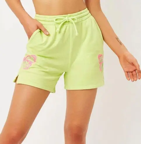 frankie's bikinis Frankie’s Bikinis Burl High Rise Athletic Sweatshort Butterfly Neon Casual Small