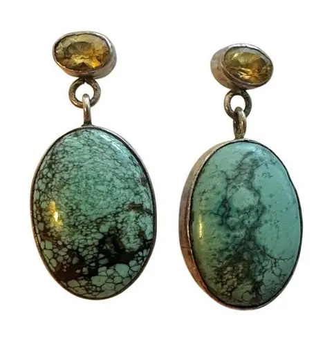 sterling silver turquoise and yellow topaz earrings Blue