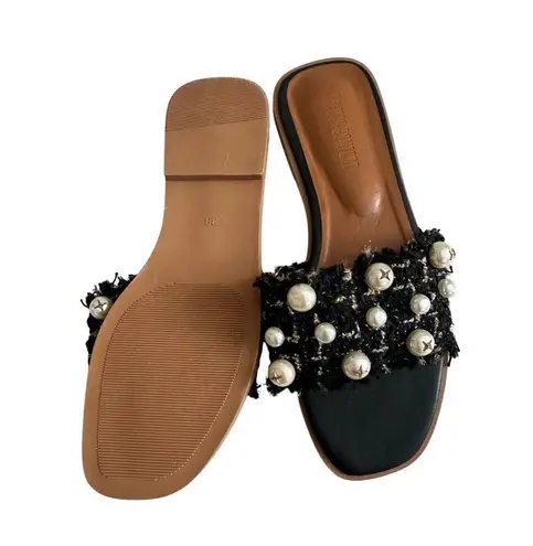 FRENCH COMFORT Black Pearl Boucle Slide Sandals Sz 38 / US 8 NEW NWOT