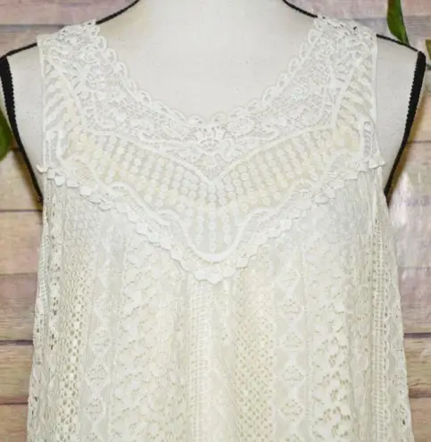 Kori America Sleeveless Croquet Ivory Mini Dress Ladies L Lined Boho Cottage