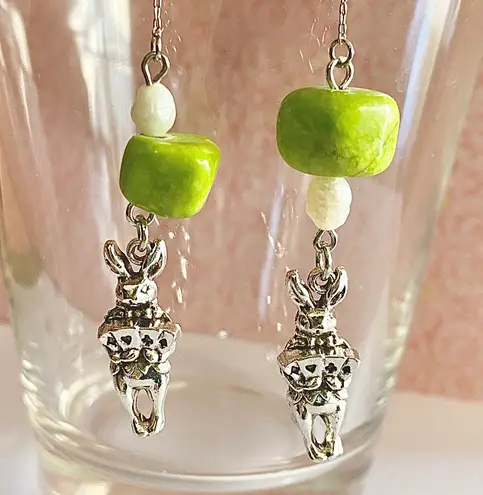 Handmade Irregular natural Jade stone beads&shell pearls American thread earrings💚