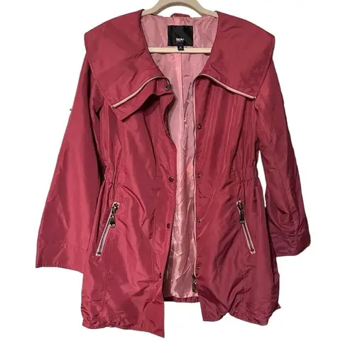 Mossimo Women’s Sz M Maroon Red Trench Rain Coat Jacket Mid Length Cinched Waist Size M
