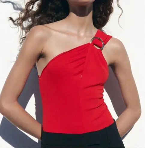 ZARA NWT  Red Cross Strap Bodysuit with Silver Ring Hardware