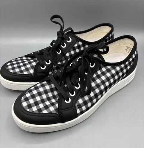 TRAQ Alegria Sneaq Sneakers Womens 40 Black White Gingham Plaid Comfort Shoes Size 9.5