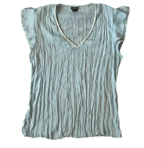 Y2K sequin trim crinkled chiffon cap sleeve top Blue Size L