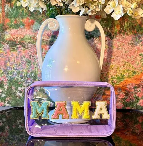 Purple & Clear "MAMA" zipper bag pouch w/ colorful letter patches