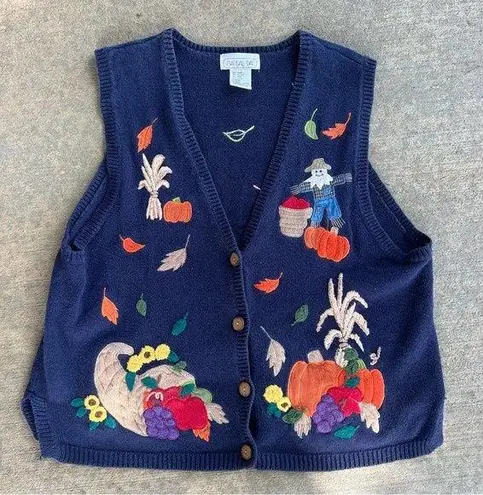 90s fall harvest thanksgiving Halloween pumpkin patch cornucopia sweater vest 2X Size XXL