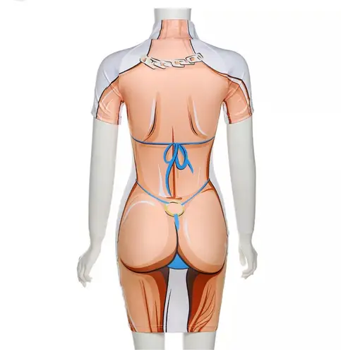 Jireh Body Art Print Turtleneck Short Sleeve Bodycon Mini Dress