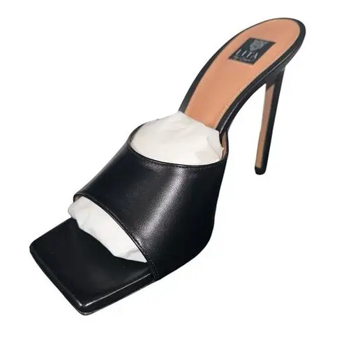 Lita By Ciara Black Solid Square Leather Slide On Heel Sz US 8.5 EU 39 Winter