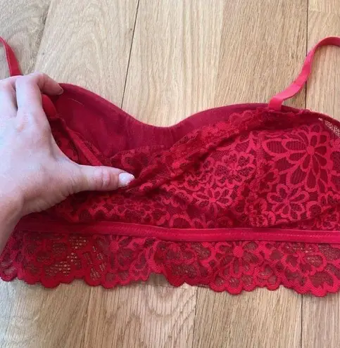 Aerie  Bra Red Lace Velvet Trim Floral Large