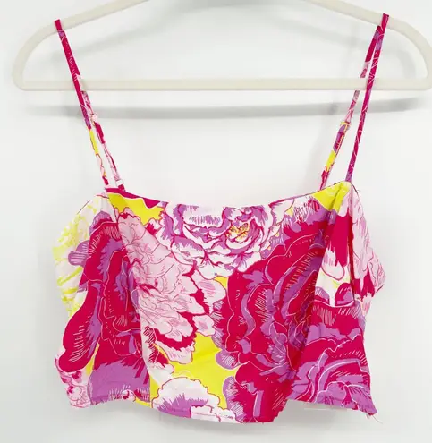 SOMETHING NEW Womens Tropical Floral Print Resortwear Crop Cami Top Size L Pink Size L