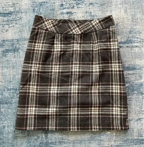 Chadwick's Gray Off White Pink Plaid Wool Blend Skirt Size 2 Petite