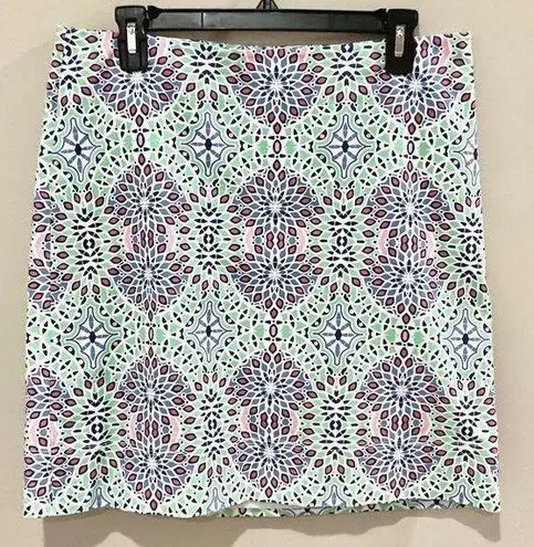 Talbots  Pastel Pencil Skirt Stretch Cotton SZ 10 Preppy Geometric Print