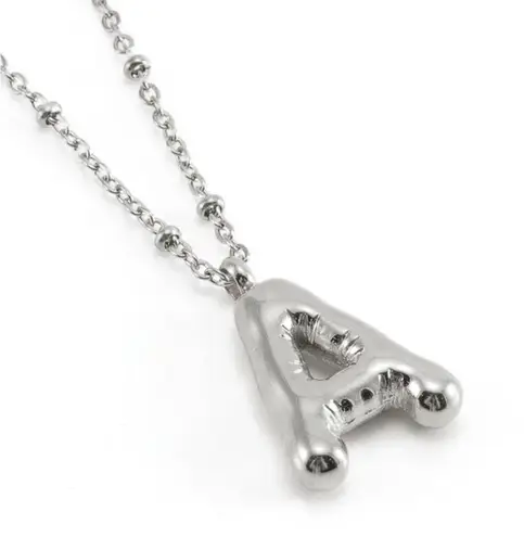 Balloon Letter A Initial Necklace Silver