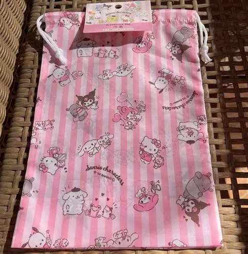 Sanrio Pink Striped Drawstring Bag